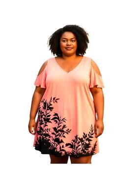 Shein 4XL Pink Women's Shoulder Cut Out Maxi BOHO Sun Dress Plus Size 26W 28W 4X